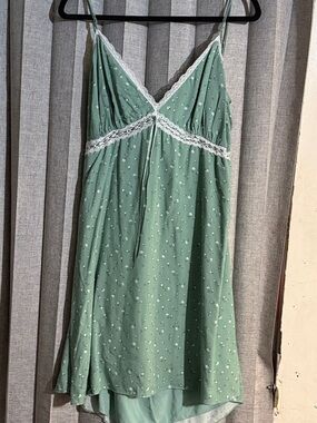 Hollister Light Sage Green Floral Lace-Trim Slip Dress